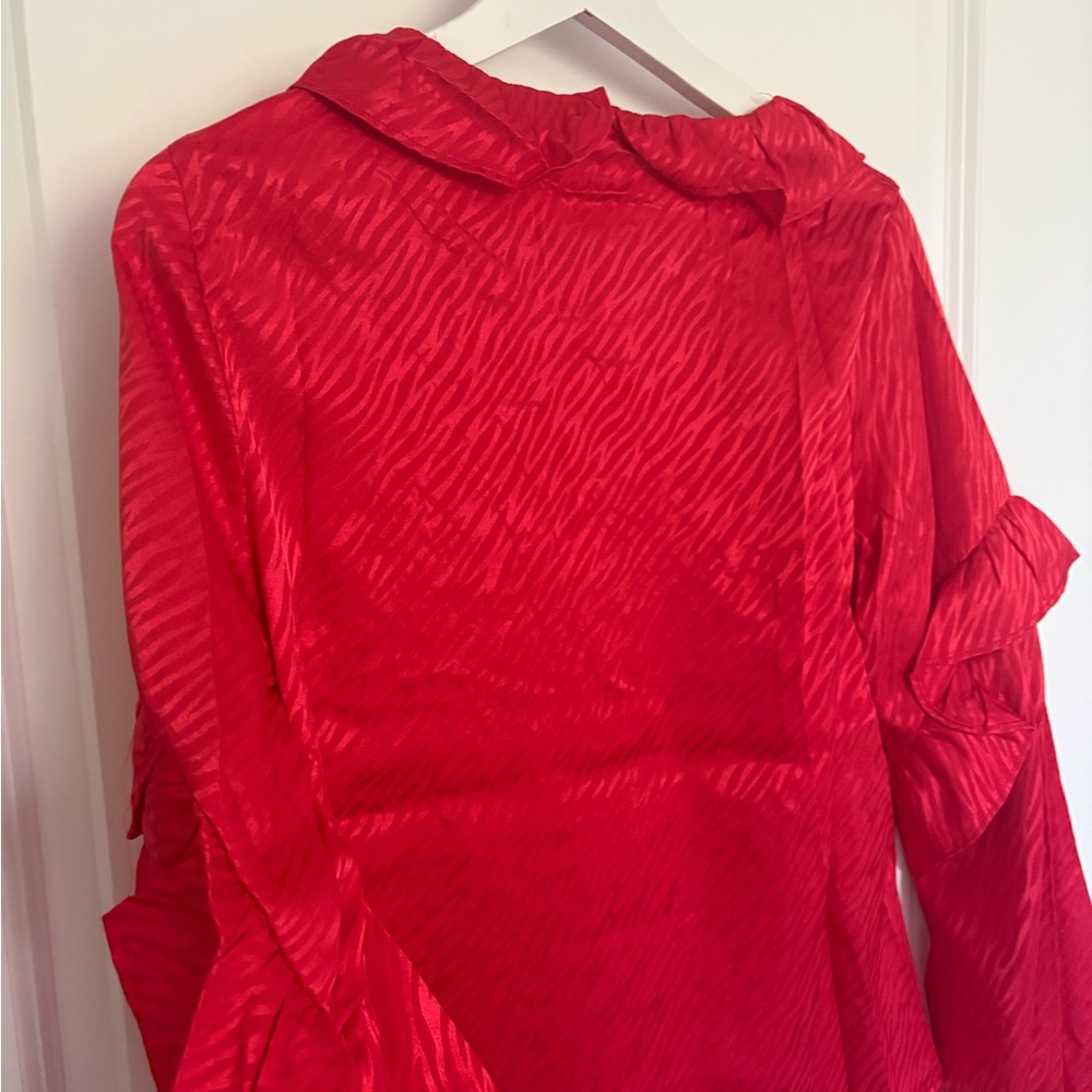 Red Ruffled Long Sleeve Blouse - Picture 5 of 5